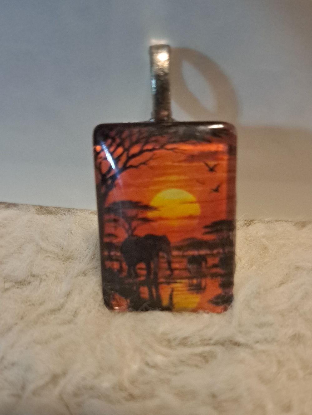 Hand Crafted Orange Sunset Elephant Pendant Necklace Safari Africa